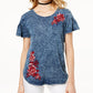 INC International Concepts Women's Embroidered Ruff Scoop Neck Top Blue Size Medium