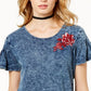 INC International Concepts Women's Embroidered Ruff Scoop Neck Top Blue Size Medium
