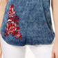 INC International Concepts Women's Embroidered Ruff Scoop Neck Top Blue Size Medium