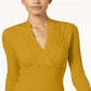 INC International Concepts Women's Ribbed Surplice Sweater Yellow Size X-Large