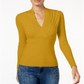 INC International Concepts Women's Ribbed Surplice Sweater Yellow Size X-Large
