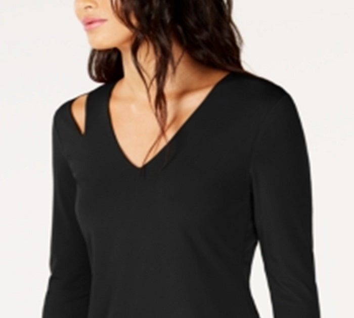 INC International Concepts Women's Cutout V Neck Top Black Size X-Small