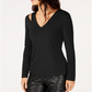INC International Concepts Women's Cutout V Neck Top Black Size X-Small