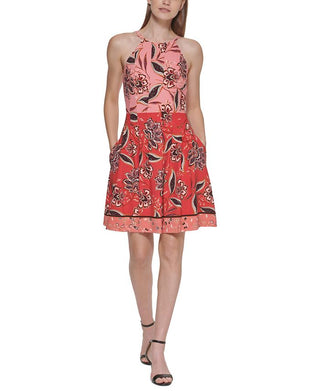 Vince Camuto Women's Mixed Print Darted Dress Pink Size 14