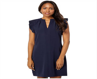 Vince Camuto Women's Laguna Shift Crepe in Black Size Medium with Chiffon Back Detail