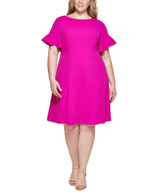 Jessica Howard Women's Flutter Sleeve Fit & Flare Dress Pink Size 22W
