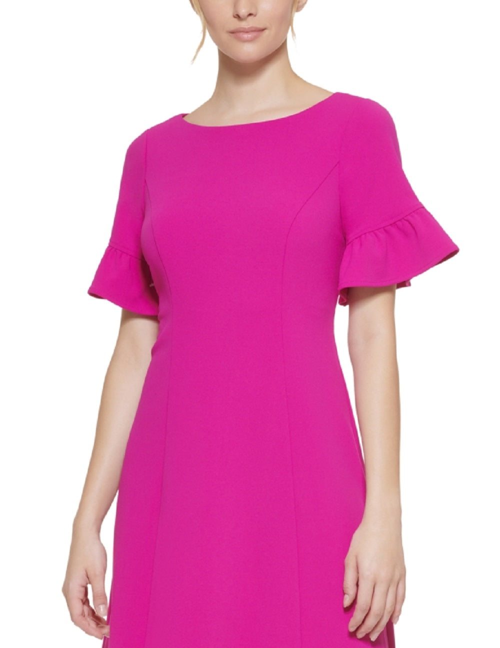 Jessica Howard Women's Ruffle Sleeve Scuba Crepe Midi Dress Pink Size 10