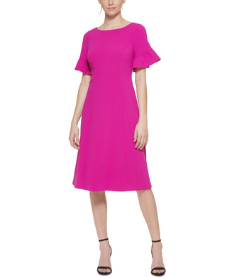 Jessica Howard Women's Ruffle Sleeve Scuba Crepe Midi Dress Pink Size 10