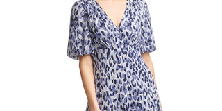 Jessica Howard Women's Cheetah-Print Midi Dress Blue Size 14 Petite