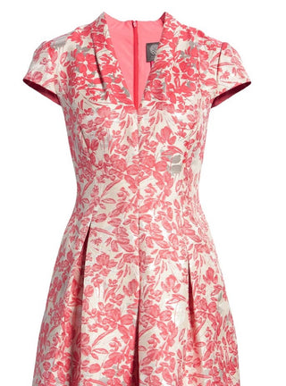 Vince Camuto Women's Floral Metallic Jacquard Fit & Flare Dress Orange Size 8