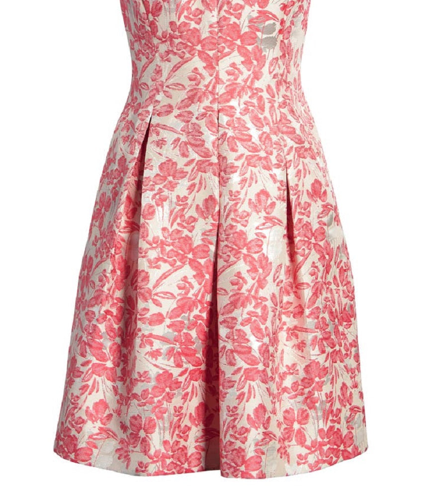 Vince Camuto Women's Floral Metallic Jacquard Fit & Flare Dress Orange Size 8