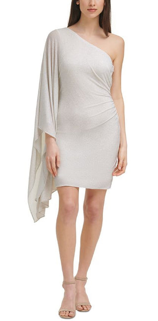 Vince Camuto Women's One Shoulder Metallic Bodycon Dress White Size 10