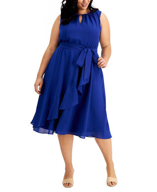 Jessica Howard Women's Ruffled Midi Dress Blue Size 22W