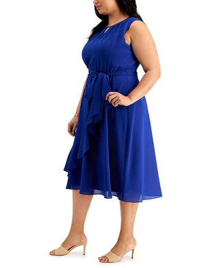 Jessica Howard Women's Ruffled Midi Dress Blue Size 22W