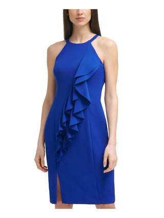 Vince Camuto Women's Halter Neck Laguna Crepe Body Con Dress Blue Size 14