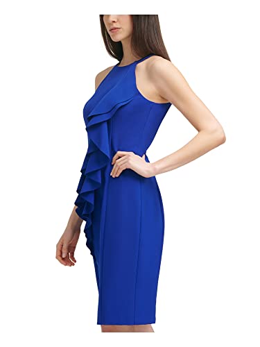 Vince Camuto Women's Halter Neck Laguna Crepe Body Con Dress Blue Size 8