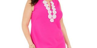 Jessica Howard Women's Applique Shift Dress Pink Size 14W