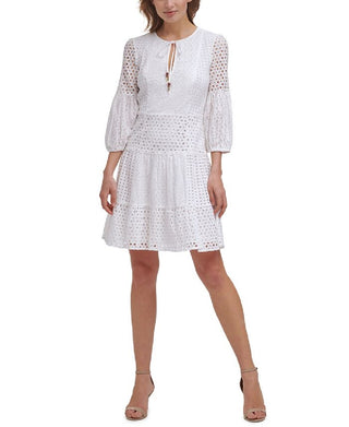 Vince Camuto Women's Eyelet Fit & Flare Dress White Size 8