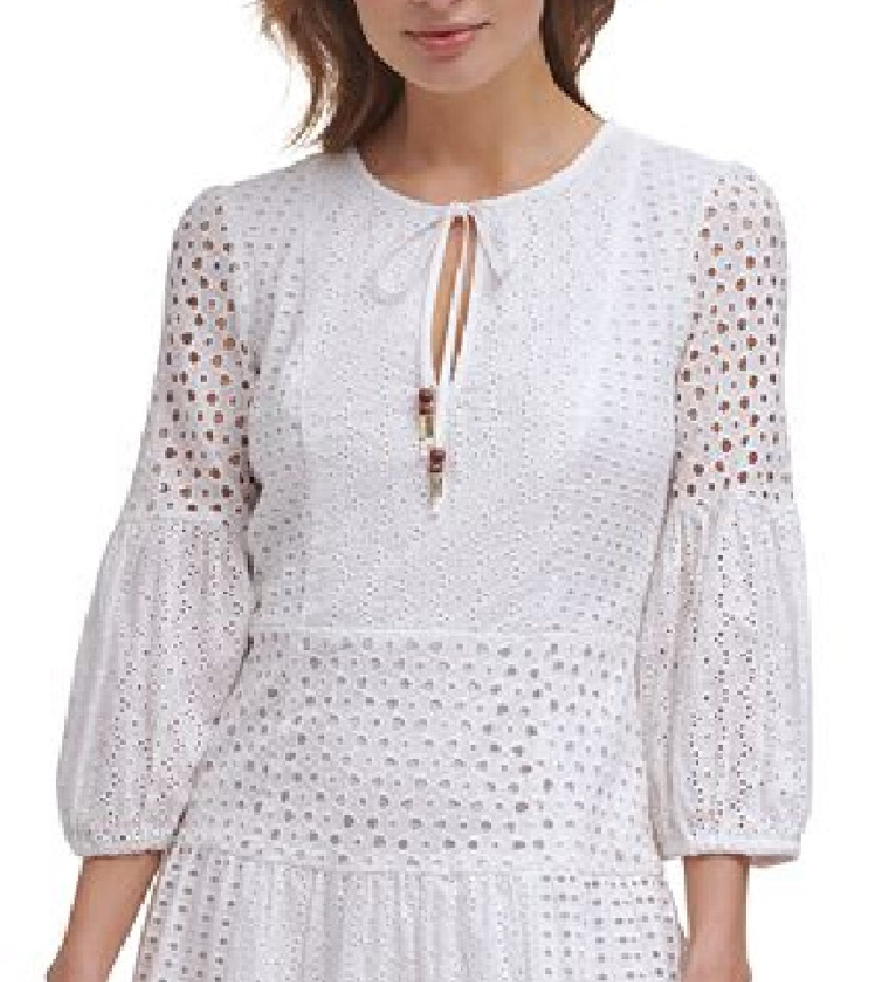 Vince Camuto Women's Eyelet Fit & Flare Dress White Size 8