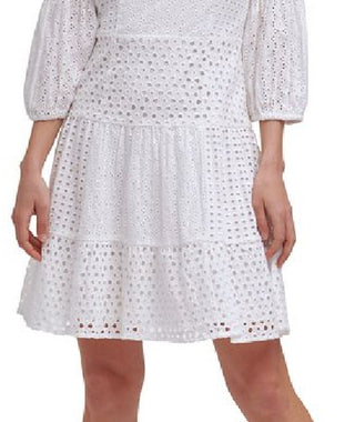 Vince Camuto Women's Eyelet Fit & Flare Dress White Size 8
