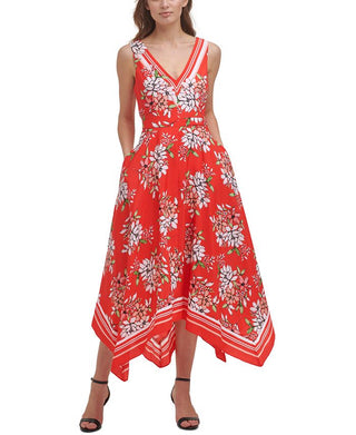 Vince Camuto Women's Sleeveless Handkerchief Hem Midi Dress Red Size 12