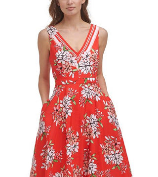 Vince Camuto Women's Sleeveless Handkerchief Hem Midi Dress Red Size 12