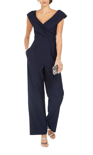 Vince Camuto Women's Cap Sleeve V Neck Evening Wide Leg Jumpsuit Blue Size 4