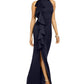 Jessica Howard Women's Ruffled Front Halter Gown Blue Size 14