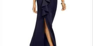 Jessica Howard Women's Ruffled Front Halter Gown Blue Size 14