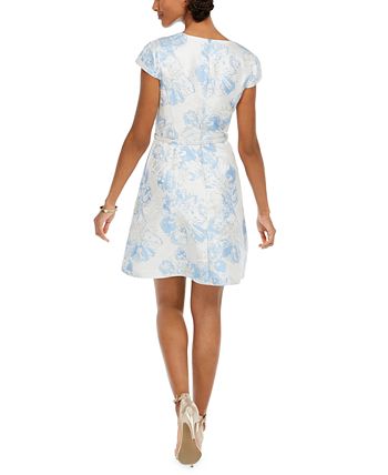 Vince Camuto Women's Belted Jacquard Dress Blue Size 8