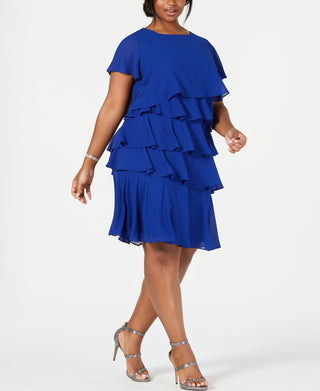 Jessica Howard Women's Chiffon Tiered Dress Blue Size 20W