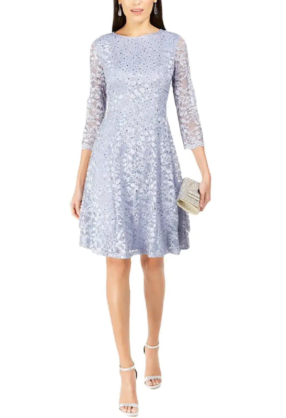 Jessica Howard Women's Sequined Lace A Line Dress Blue Size 12 Petite