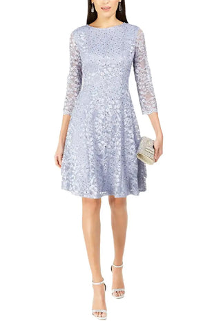 Jessica Howard Women's Sequined Lace A Line Dress Blue Size 12 Petite