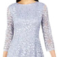 Jessica Howard Women's Sequined Lace A Line Dress Blue Size 12 Petite