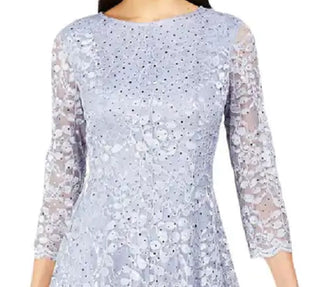 Jessica Howard Women's Sequined Lace A Line Dress Blue Size 12 Petite