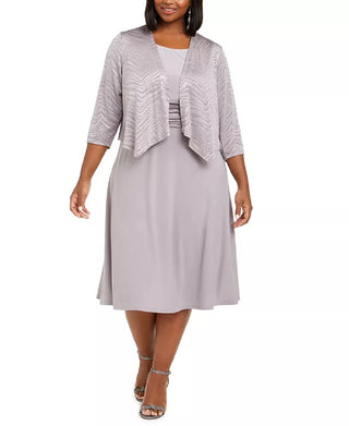 Jessica Howard Women's Midi Dress & Glitter Animal Print Jacket Gray Size 18W