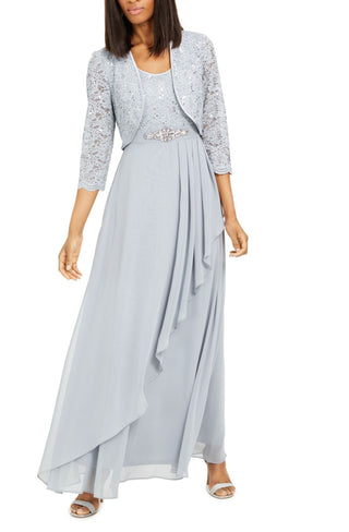 Jessica Howard Women's Embellished Jacket & Ruffled Gown Blue Size 16