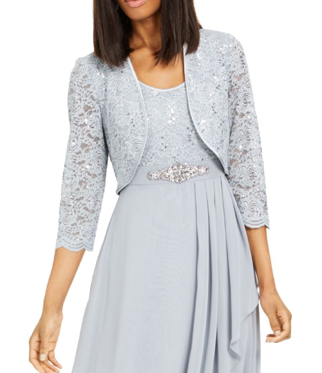 Jessica Howard Women's Embellished Jacket & Ruffled Gown Blue Size 16