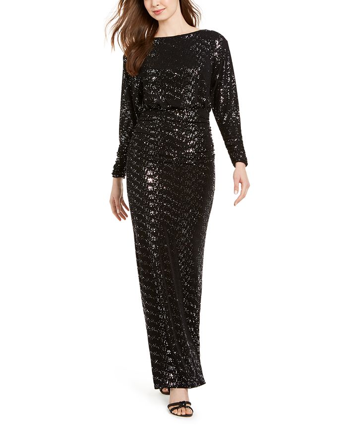Vince Camuto Women's Ruched Glitter Gown Black Size 12