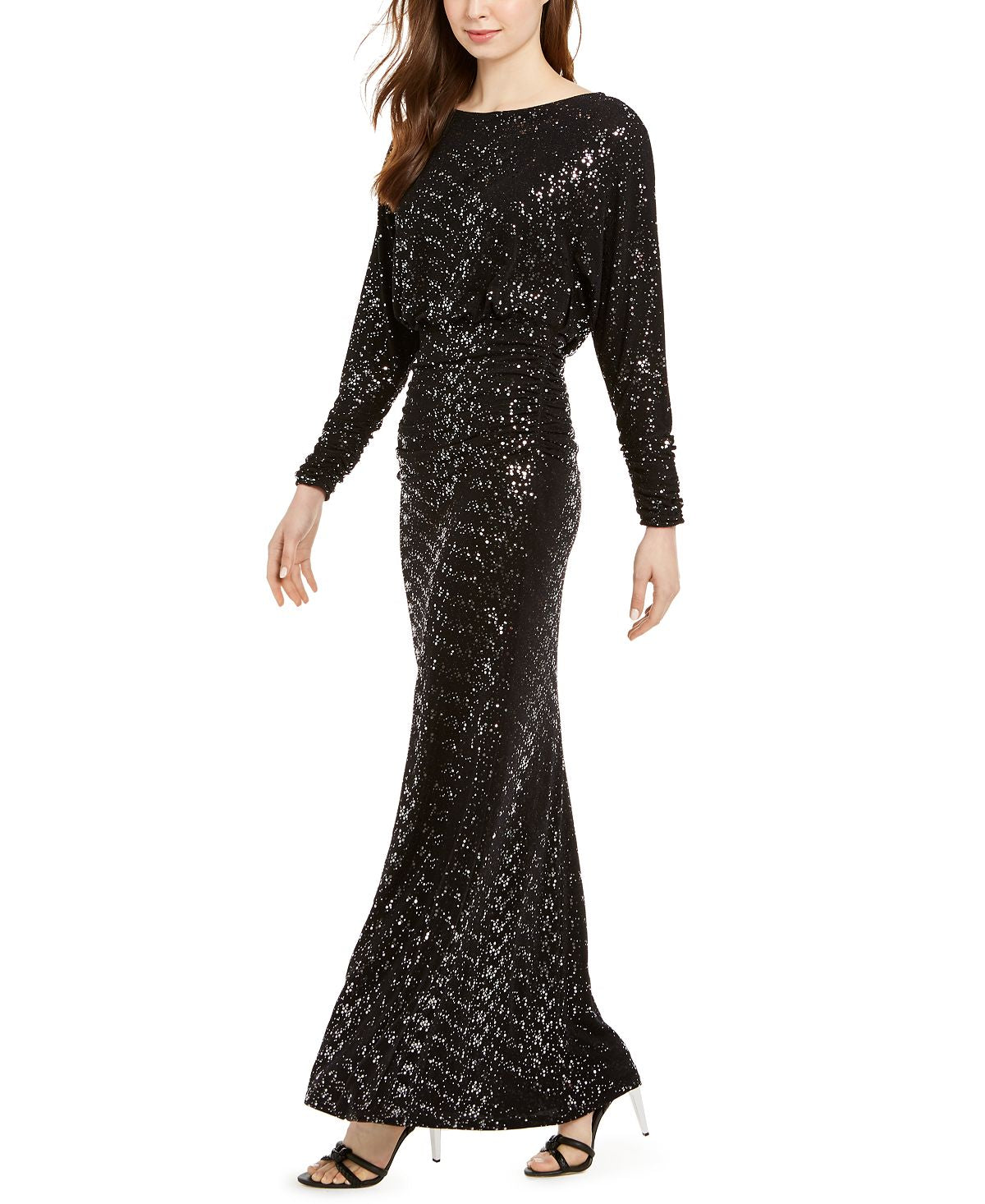 Vince Camuto Women's Ruched Glitter Gown Black Size 12