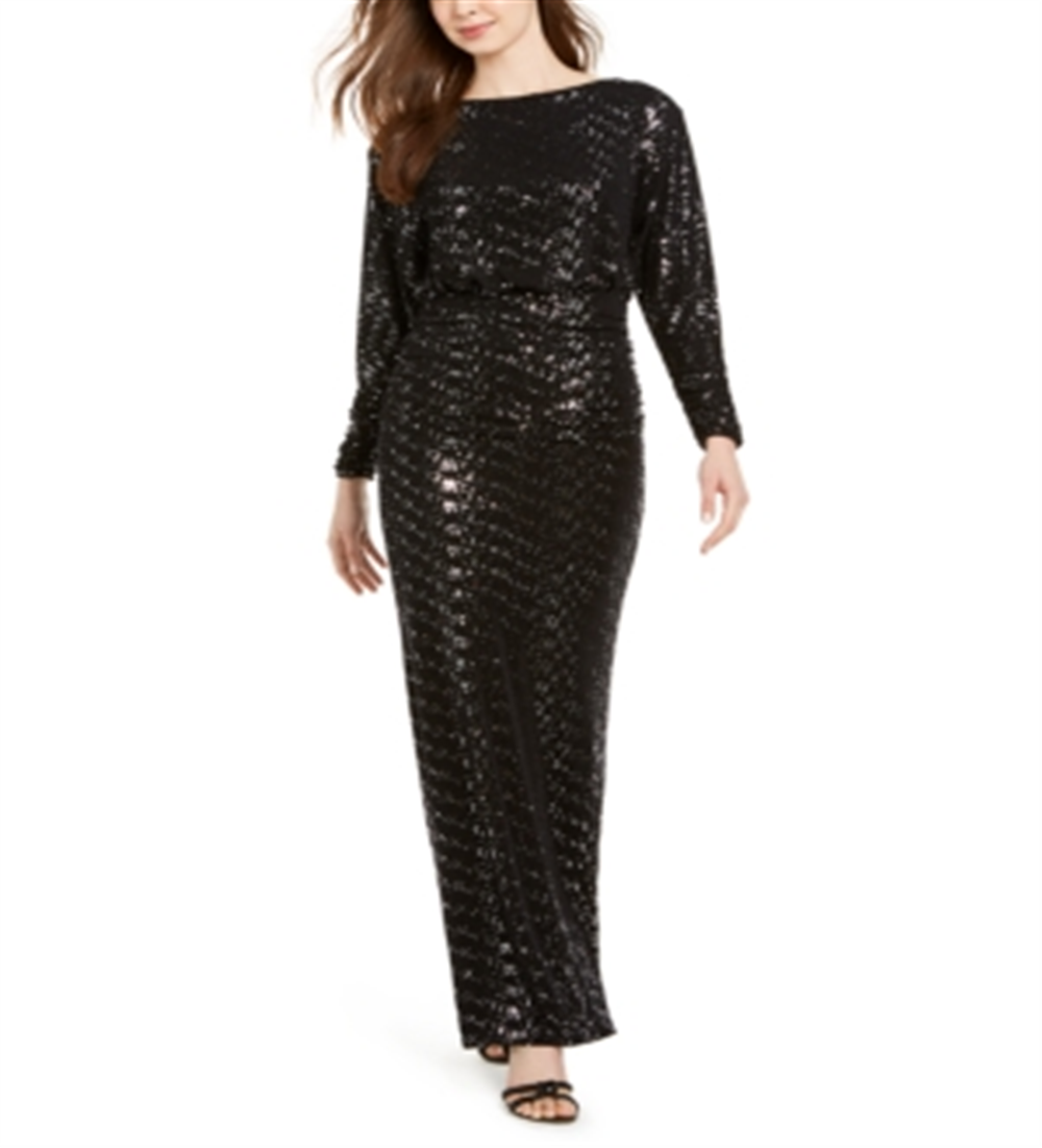 Vince Camuto Women's Ruched Glitter Gown Black Size 12