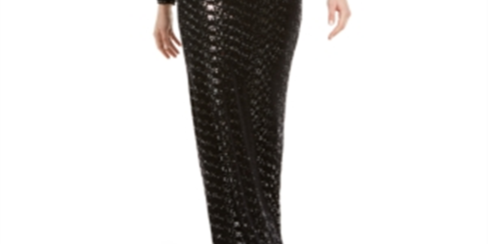 Vince Camuto Women's Ruched Glitter Gown Black Size 12