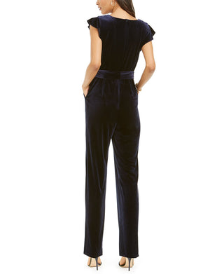 Jessica Howard Women's Flutter Sleeve Velvet Jumpsuit Black Size 4 Petite