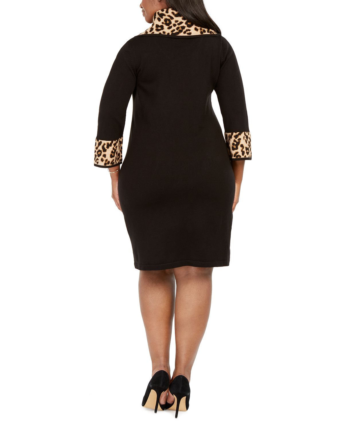 Jessica Howard Women's Plus Animal Print Trim Shift Dress Black Size 1X
