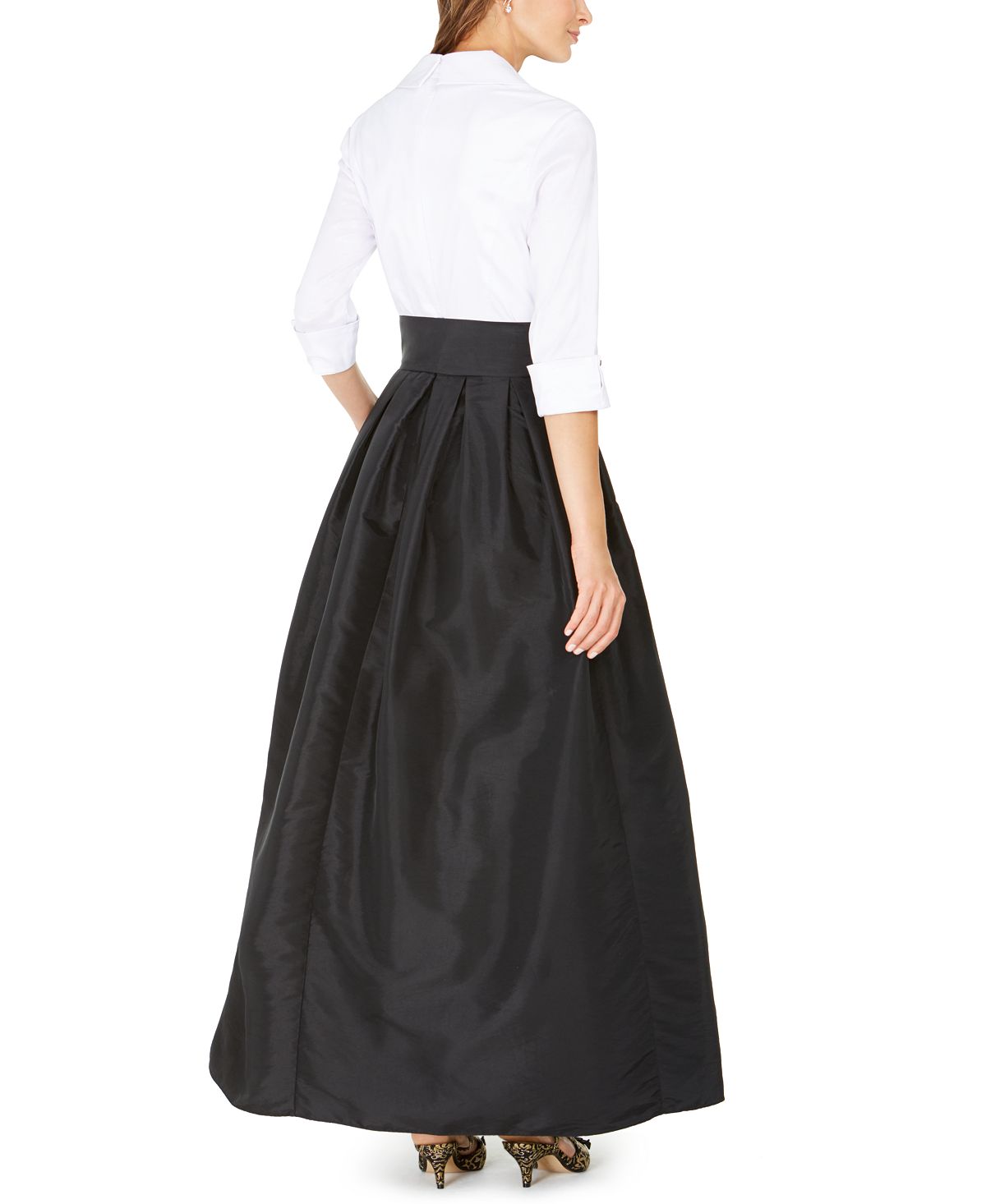 Jessica Howard Women's Belted Color Block 3/4 Sleeve Collared Maxi Fit Flare Formal Dress White Size 6 Petite