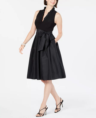 Jessica Howard Women's Ruffled Collar Fit & Flare Dress Black Size 6