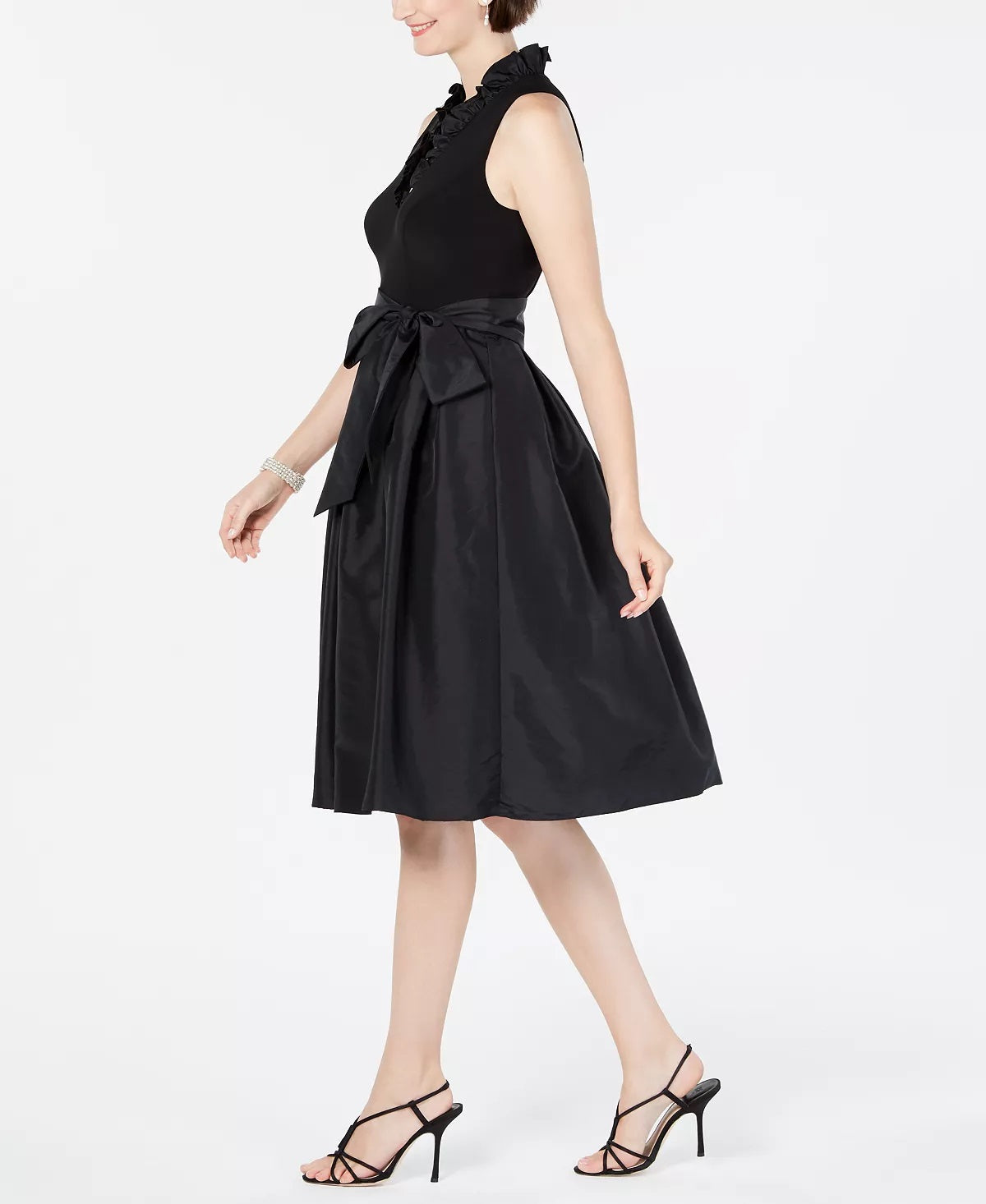 Jessica Howard Women's Ruffled Collar Fit & Flare Dress Black Size 6