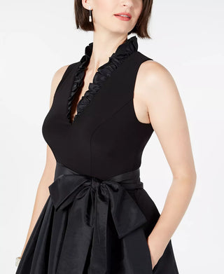 Jessica Howard Women's Ruffled Collar Fit & Flare Dress Black Size 6