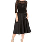 Jessica Howard Women's Sequined 3/4 Sleeve Illusion Neckline Below the Knee Fit Flare Evening Dress Black Size 4 Petite