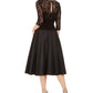 Jessica Howard Women's Sequined 3/4 Sleeve Illusion Neckline Below the Knee Fit Flare Evening Dress Black Size 4 Petite